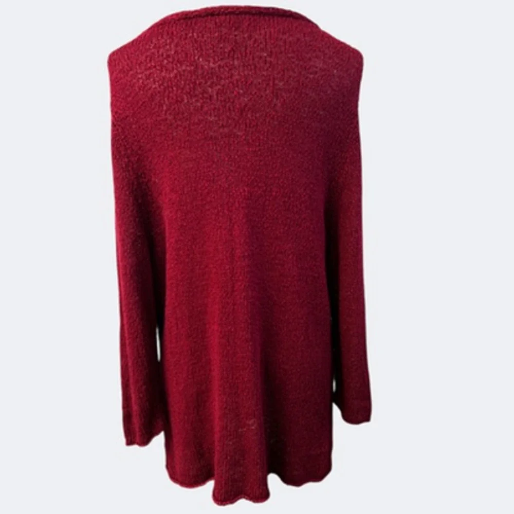 Eileen Fisher Sweater Women 2X Burgundy V Neck Knit Tunic Pullover Linen Viscose